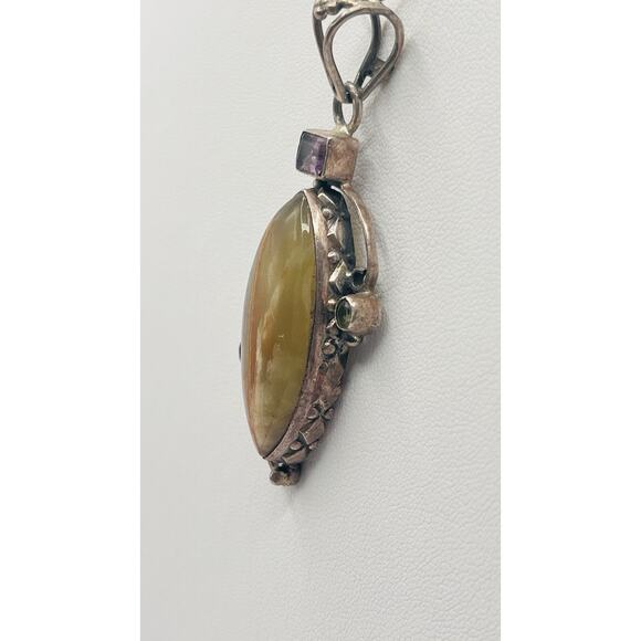 Rainforest Jasper Pendant Sterling Silver 925 With Amethyst Emerald Tourmaline